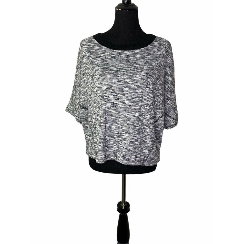 Free People Womens Black White Heathered Dolman Sleeve Boat Neck Blouse Medium